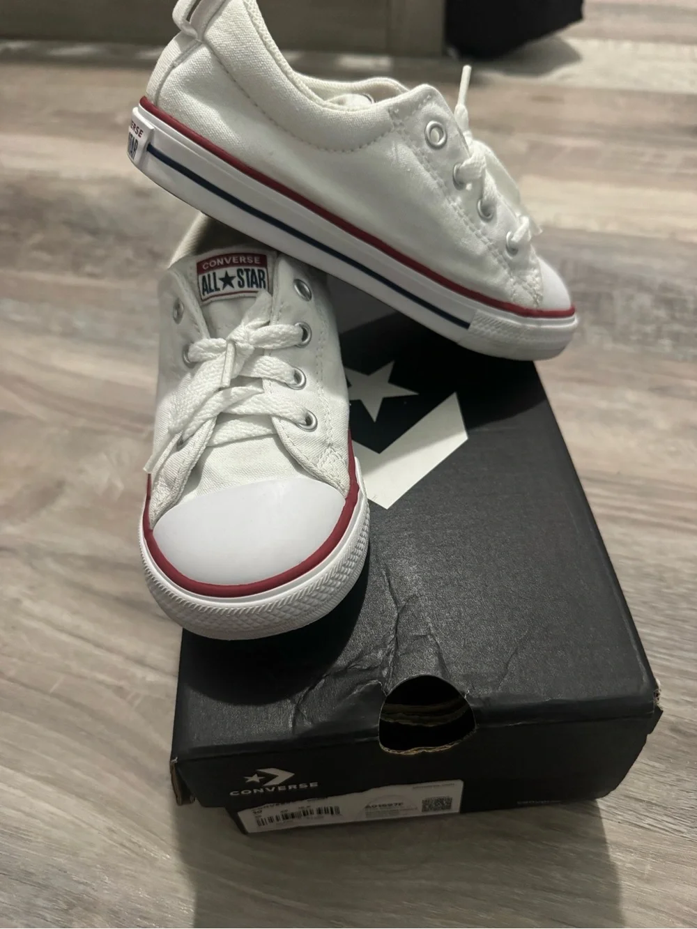 Converse Kids White Canvas Low Top Sneakers with Red Trim